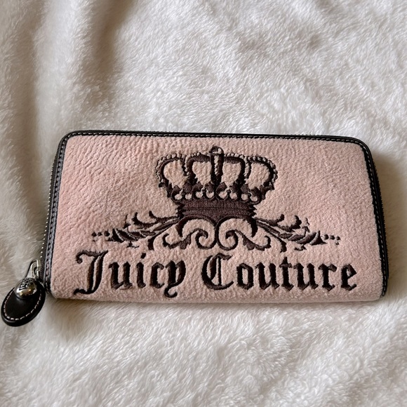 Juicy Couture Y2K vintage velour embroidered zip wallet in pink & brown π©·π€ - Picture 1 of 12